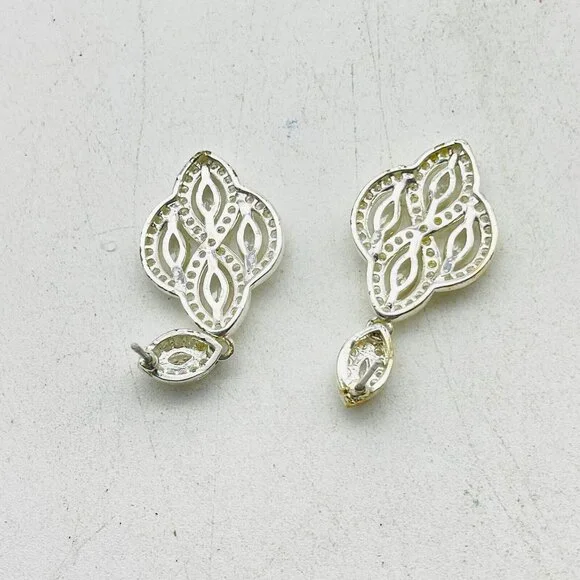 Marquise Chandelier Earrings Silver Tone Rhinestones Glam Bling Sparkle Holiday - Picture 2 of 9